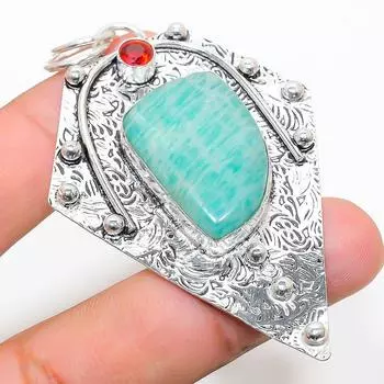 Подвеска из стерлингового серебра 925 пробы с натуральным амазонитом и гранатом 2,96 дюйма y6C16