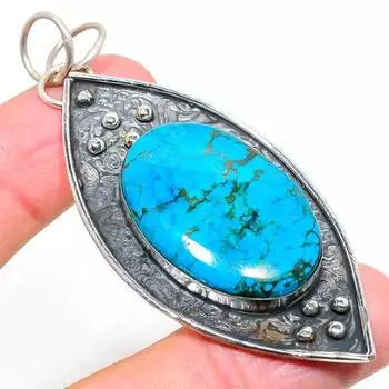 Подвеска из стерлингового серебра 925 пробы с натуральным тибетским бирюзовым камнем 2,96 дюйма H9V90