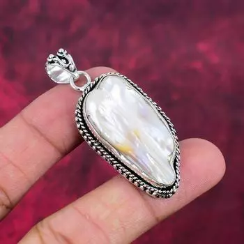 Подвеска из стерлингового серебра 925 пробы с жемчугом Biwa, ювелирные изделия с подвеской из драгоценных камней ручной работы, подарки для жены, абсолютно новый кулон 2.28 Inches белый