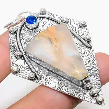 Подвеска из стерлингового серебра 925 пробы с натуральным русским дендритным голубым топазом 2,92 дюйма g9r02