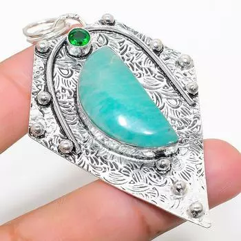 Подвеска из стерлингового серебра 925 пробы с натуральным амазонитом и диопсидом 2,92 дюйма f9L90