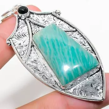 Подвеска из стерлингового серебра 925 пробы с натуральным амазонитом и шпинелью 3,07 дюйма R9Y50