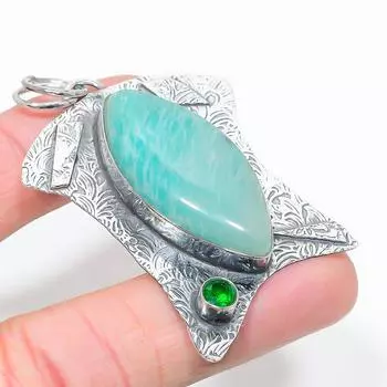 Подвеска из стерлингового серебра 925 пробы с натуральным амазонитом и перидотом 2,56 дюйма q3b04