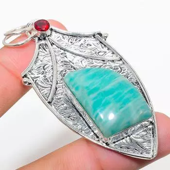 Подвеска из стерлингового серебра 925 пробы с натуральным амазонитом и гранатом 2,84 дюйма E1h32