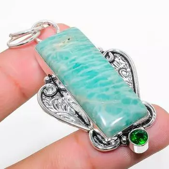 Подвеска из стерлингового серебра 925 пробы с натуральным амазонитом и диопсидом 2,52 дюйма F3Z96