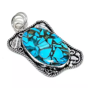 Подвеска из стерлингового серебра 925 пробы с натуральным медным синим бирюзовым камнем 2,40 дюйма v3o15