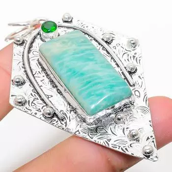 Подвеска из стерлингового серебра 925 пробы с натуральным амазонитом и диопсидом 3,03 дюйма K9l13