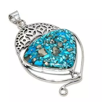 Подвеска из стерлингового серебра 925 пробы с натуральным медным синим бирюзовым камнем 2,44 дюйма k7v48
