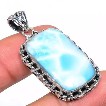 Подвеска из стерлингового серебра 925 пробы с драгоценным камнем Natural Republic Larimar 1,81 дюйма M2y49