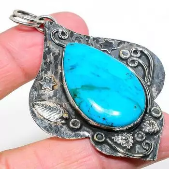 Подвеска из стерлингового серебра 925 пробы с натуральным тибетским бирюзовым камнем 2,88 дюйма U1P63