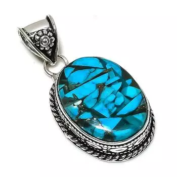 Подвеска из стерлингового серебра 925 пробы с натуральным медным синим бирюзовым камнем 1,85 дюйма O9s60