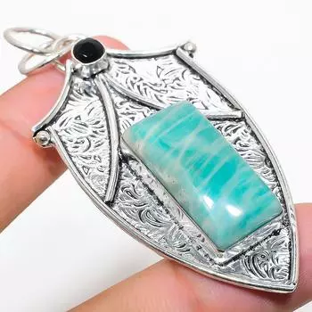 Подвеска из стерлингового серебра 925 пробы с натуральным амазонитом и шпинелью 2,76 дюйма g9b94