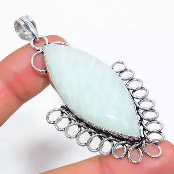 Подвеска из стерлингового серебра 925 пробы с натуральным амазонитом ручной работы 2,76 дюйма j4o01