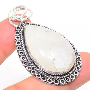 Подвеска из стерлингового серебра 925 пробы с натуральным радужным лунным камнем размером 2,21 дюйма M8q28