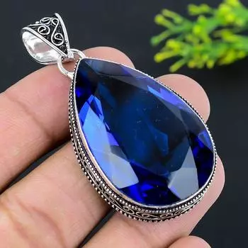 Подвеска из стерлингового серебра 925 пробы с натуральным лондонским голубым топазом 2,36 дюйма l6K44