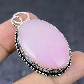 Подвеска из стерлингового серебра 925 пробы с натуральным розовым кварцем ручной работы 2,21 дюйма J9l28