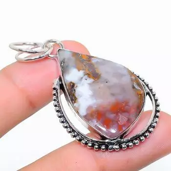 Подвеска из стерлингового серебра 925 пробы с натуральным шовным агатом ручной работы 2,25 дюйма c0a60