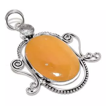 Подвеска из стерлингового серебра 925 пробы с натуральным желтым септарием и белым топазом 3,15 дюйма E9V07