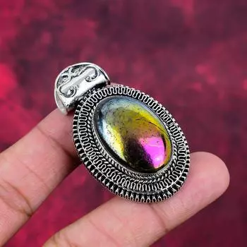 Подвеска из стерлингового серебра 925 пробы с лабрадоритом Aura Flash, ювелирные изделия ручной работы с драгоценными камнями, подвеска на День памяти 2.20 Inches синий