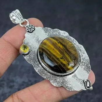 Подвеска из стерлингового серебра 925 пробы с натуральным тигровым глазом 3,23 дюйма w5E11