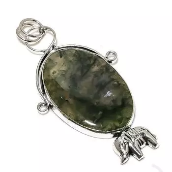 Подвеска из стерлингового серебра 925 пробы с натуральным пренитом ручной работы 3,19 дюйма d7E96