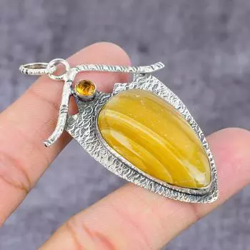 Подвеска из стерлингового серебра 925 пробы с натуральным септарием и цитрином ручной работы 2,17 дюйма N2A46