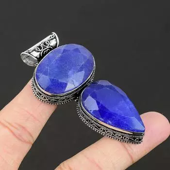 Подвеска из стерлингового серебра 925 пробы с синим сапфиром ручной работы. Сапфир, созданный в лаборатории, подвеска для подарков ручной работы, подарки для женщин, подарки для нее 2.55 синий