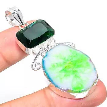 Подвеска из стерлингового серебра 925 пробы с натуральным солнечным срезом и драгоценным камнем перидот 2,56 дюйма, H0n53