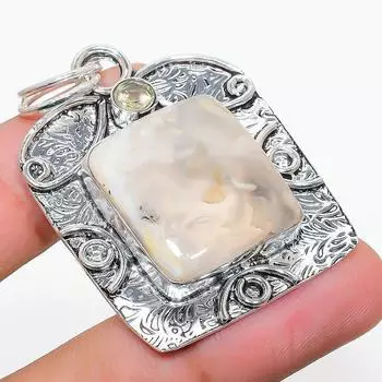 Подвеска из стерлингового серебра 925 пробы с натуральным русским дендритом и цитрином 1,97 дюйма G8n33