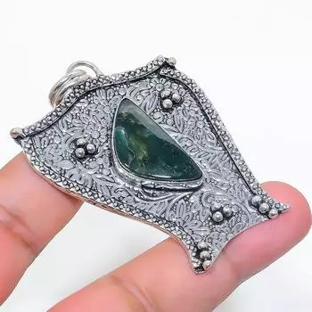 Подвеска из стерлингового серебра 925 пробы с натуральным нефритом 2,52 дюйма r8P90