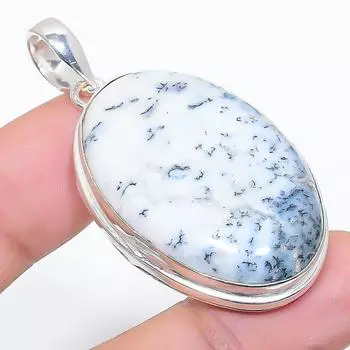 Подвеска из стерлингового серебра 925 пробы с натуральным дендритовым опалом ручной работы 1,97 дюйма T4U07