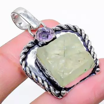 Подвеска из стерлингового серебра 925 пробы с натуральным пренитом и кунцитом, 1,62 дюйма, O4D12