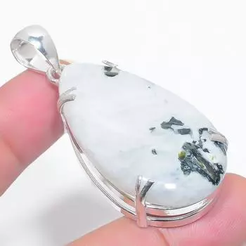 Подвеска из стерлингового серебра 925 пробы с натуральным радужным лунным камнем 2,25 дюйма B3w63