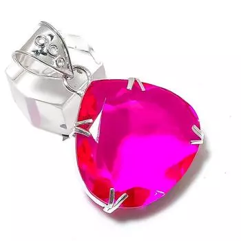 Подвеска из стерлингового серебра 925 пробы с натуральным розовым рубиллитом ручной работы 1,81 дюйма A5Y43