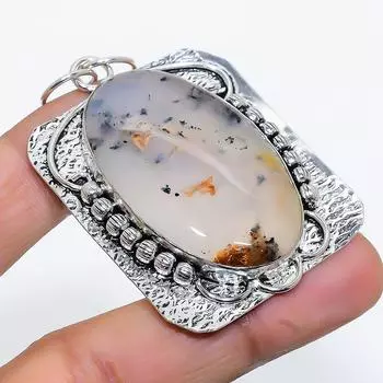 Подвеска из стерлингового серебра 925 пробы с натуральным агатом Монтана ручной работы 2,40 дюйма Y9V91