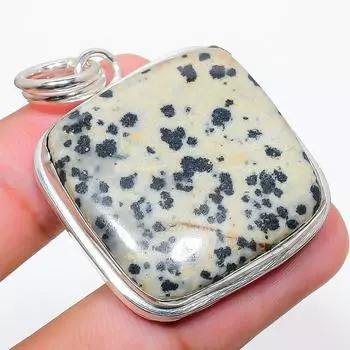 Подвеска из стерлингового серебра 925 пробы с натуральным далматинским яшмовым камнем 1,81 дюйма E9W85