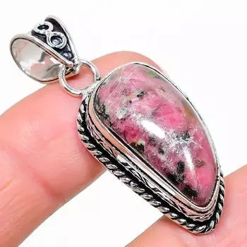 Подвеска из стерлингового серебра 925 пробы с натуральным родонитом ручной работы 1,77 дюйма T8q52