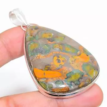 Подвеска из стерлингового серебра 925 пробы с натуральным фруктовым камнем ручной работы 2,56 дюйма d8U62