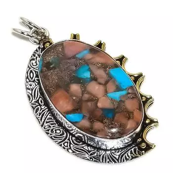 Подвеска из стерлингового серебра 925 пробы с натуральным камнем колючей устрицы длиной 2,17 дюйма m1r76