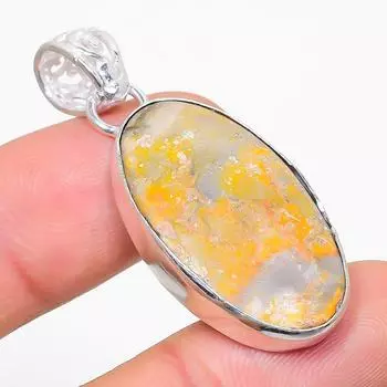 Подвеска из стерлингового серебра 925 пробы с натуральным камнем яшма шмеля 1,77 дюйма V6y59