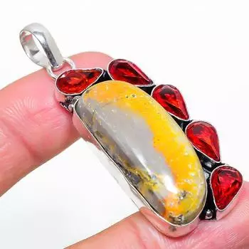 Подвеска из стерлингового серебра 925 пробы с натуральным шмелем, яшмой и гранатом, 2,44 дюйма, E0d72