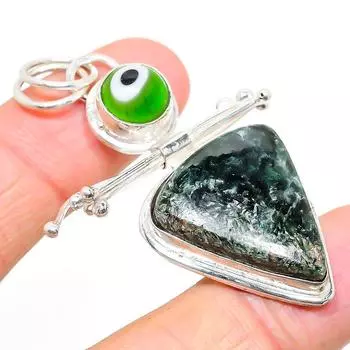 Подвеска из стерлингового серебра 925 пробы с натуральным серафинитом и драгоценным камнем «сглаз» 2,36 дюйма C2f41