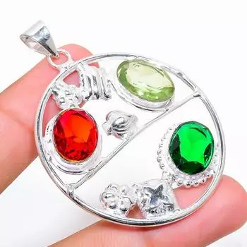 Подвеска из стерлингового серебра 925 пробы с натуральным мозамбикским гранатом и диопсидом 2,25 дюйма S5a52