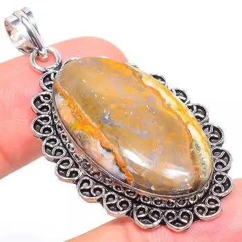 Подвеска из стерлингового серебра 925 пробы с натуральным камнем яшма шмеля 2,09 дюйма Y9j85