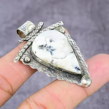 Подвеска из стерлингового серебра 925 пробы с натуральным дендритовым опалом и топазом ручной работы 2,36 дюйма l9j70