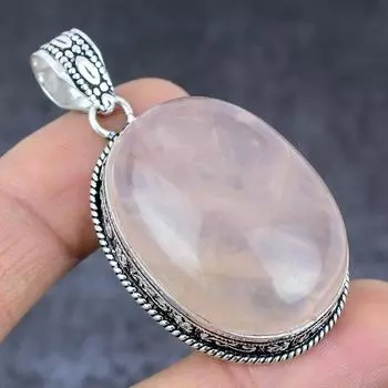 Подвеска из стерлингового серебра 925 пробы с натуральным розовым кварцем ручной работы 2,21 дюйма P6p50