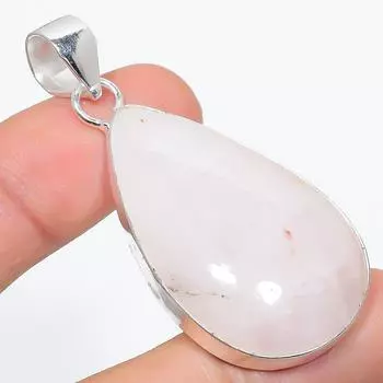 Подвеска из стерлингового серебра 925 пробы с натуральным розовым кварцем ручной работы 2,25 дюйма Z1W25