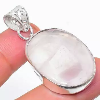 Подвеска из стерлингового серебра 925 пробы с натуральным розовым кварцем ручной работы 1,81 дюйма f3A19