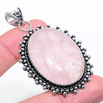 Подвеска из стерлингового серебра 925 пробы с натуральным розовым кварцем ручной работы 2,56 дюйма d9l16