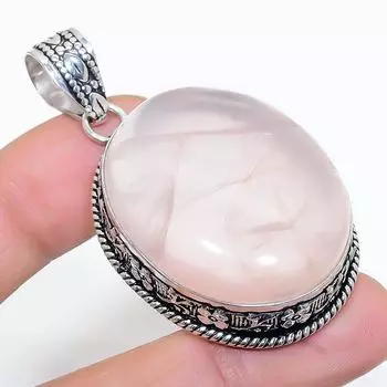 Подвеска из стерлингового серебра 925 пробы с натуральным розовым кварцем ручной работы 2,17 дюйма u6S62